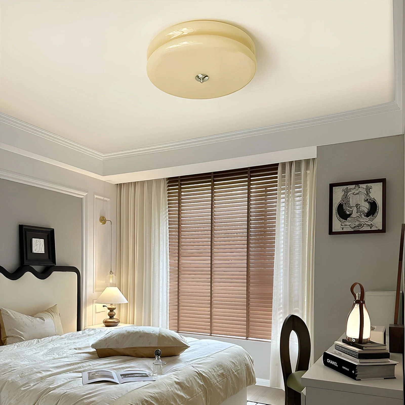 BauhausGleam - Cream Glass Ceiling Light - Round LED Surface Mounted Light -  - #tag1#