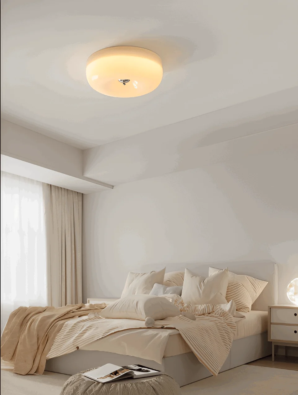 BauhausGleam - Cream Glass Ceiling Light - Round LED Surface Mounted Light -  - #tag1#