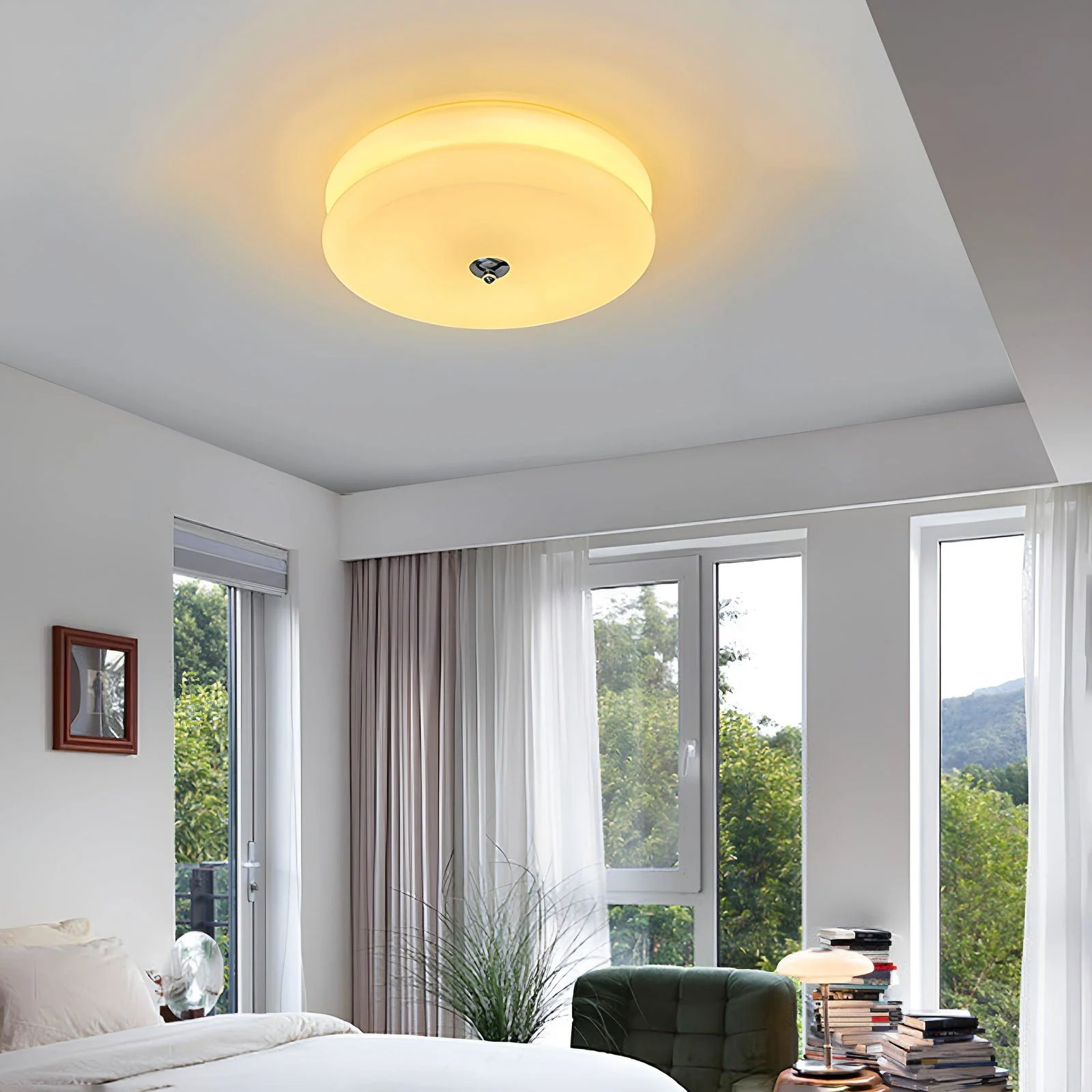 BauhausGleam - Cream Glass Ceiling Light - Round LED Surface Mounted Light -  - #tag1#
