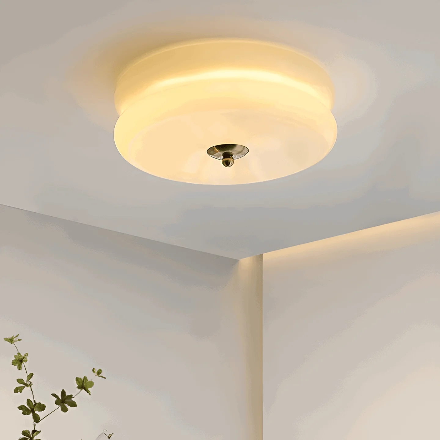 BauhausGleam - Cream Glass Ceiling Light - Round LED Surface Mounted Light -  - #tag1#