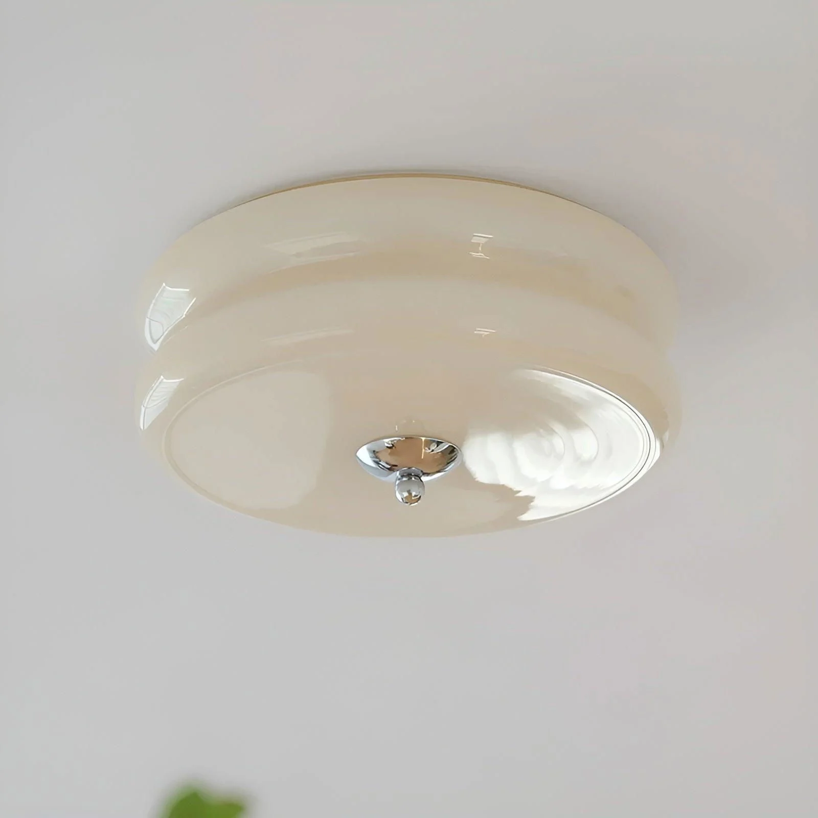 BauhausGleam - Cream Glass Ceiling Light - Round LED Surface Mounted Light -  - #tag1#