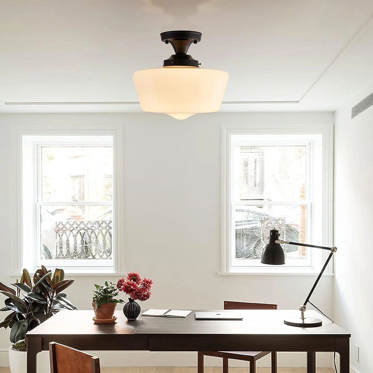 Bauhaus Cream Brass Hallway Ceiling Lamp -  - #tag1#