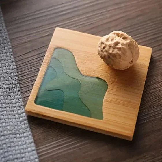 Beach Contour Line Epoxy Art Wooden Coaster -