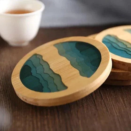 Beach Contour Line Epoxy Art Wooden Coaster -