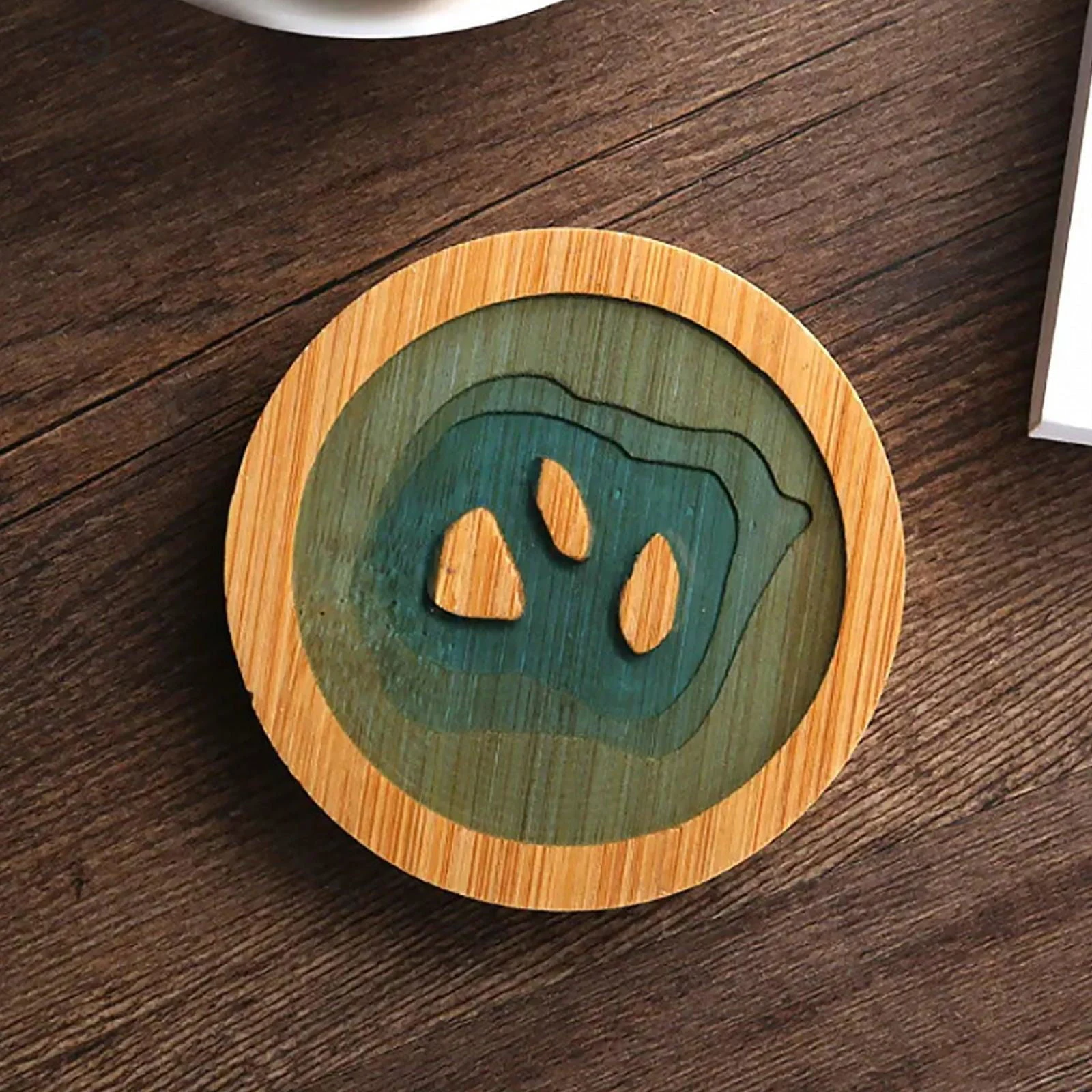 Beach Contour Line Epoxy Art Wooden Coaster -