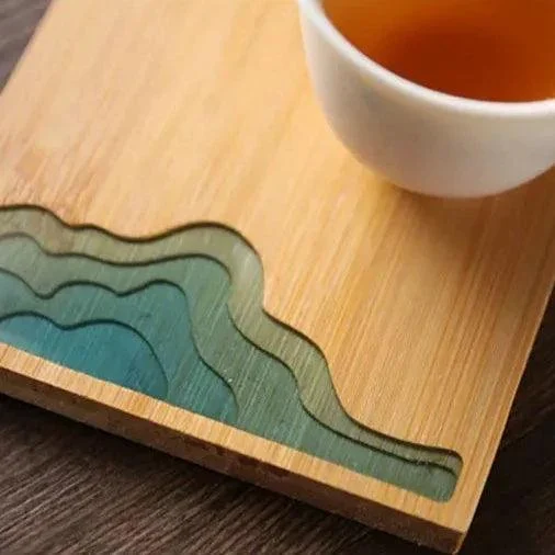 Beach Contour Line Epoxy Art Wooden Coaster -