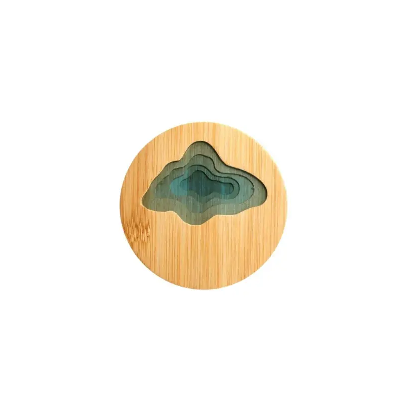 Beach Contour Line Epoxy Art Wooden Coaster