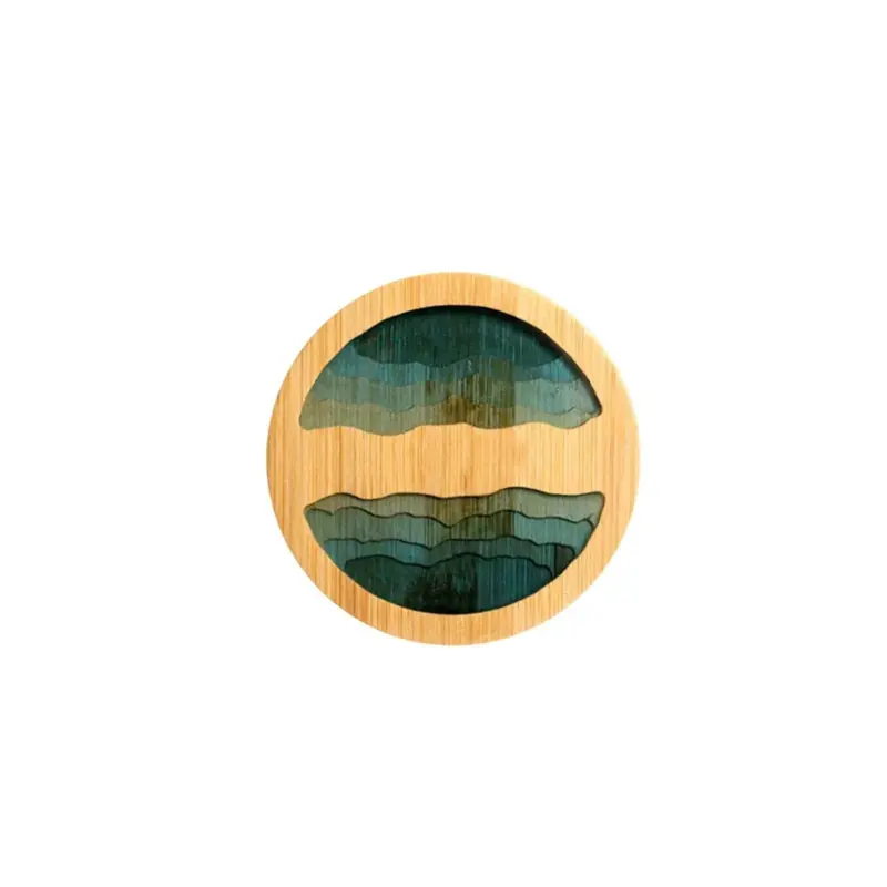 Beach Contour Line Epoxy Art Wooden Coaster