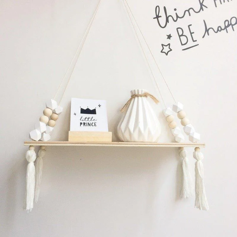 Beaded Hanging Wooden Shelf -