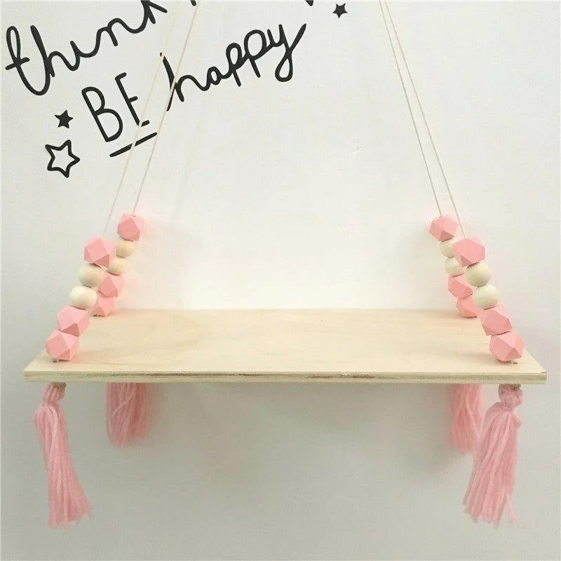 Beaded Hanging Wooden Shelf -