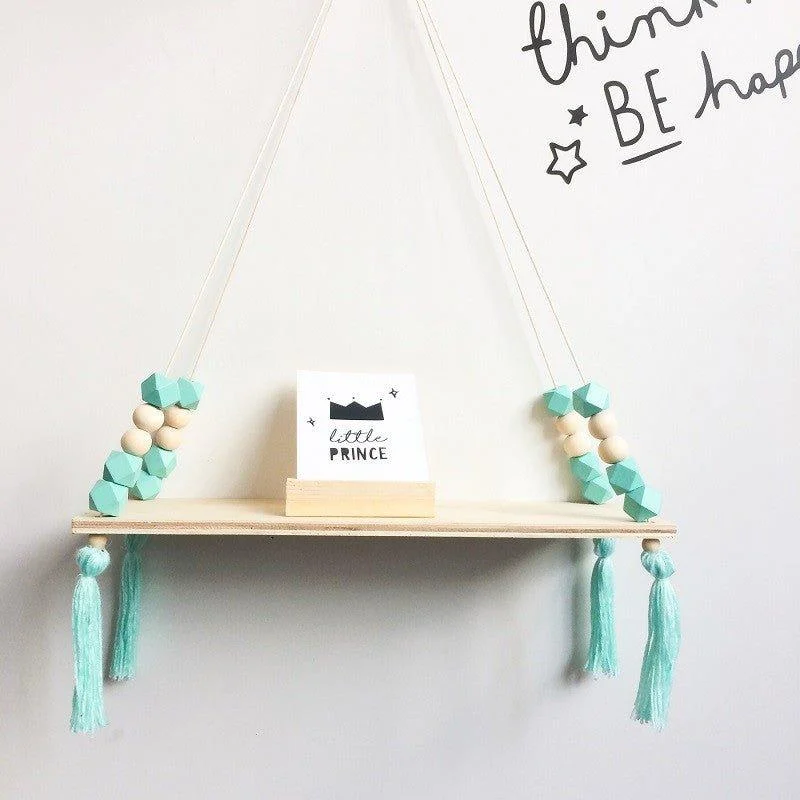 Beaded Hanging Wooden Shelf -