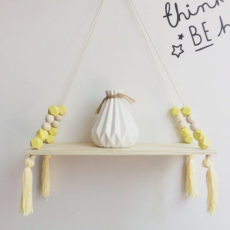 Beaded Hanging Wooden Shelf -