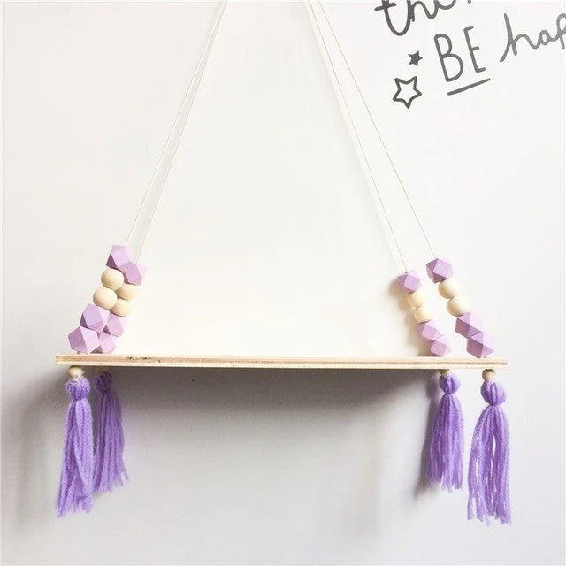 Beaded Hanging Wooden Shelf -