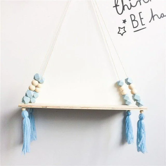 Beaded Hanging Wooden Shelf -