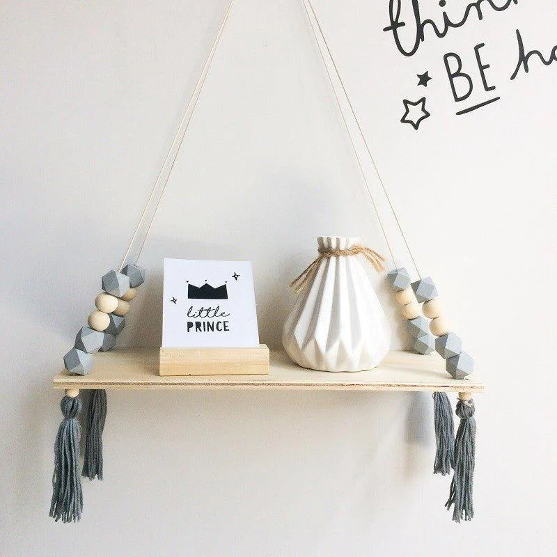 Beaded Hanging Wooden Shelf -