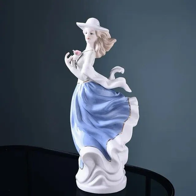 Beauty Lady European American Ceramic Porcelain Sculptures and Statues Handicraft Wedding Gift -