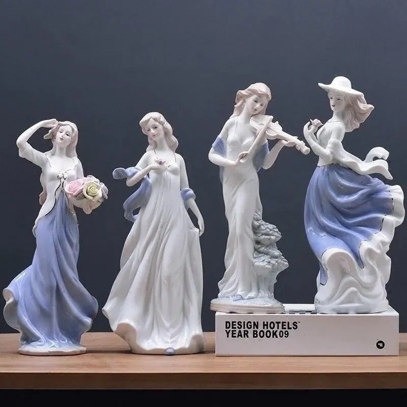 Beauty Lady European American Ceramic Porcelain Sculptures and Statues Handicraft Wedding Gift -