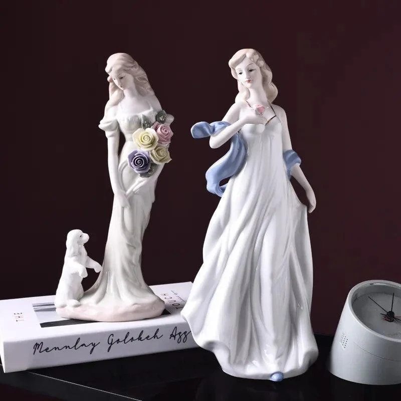 Beauty Lady European American Ceramic Porcelain Sculptures and Statues Handicraft Wedding Gift -