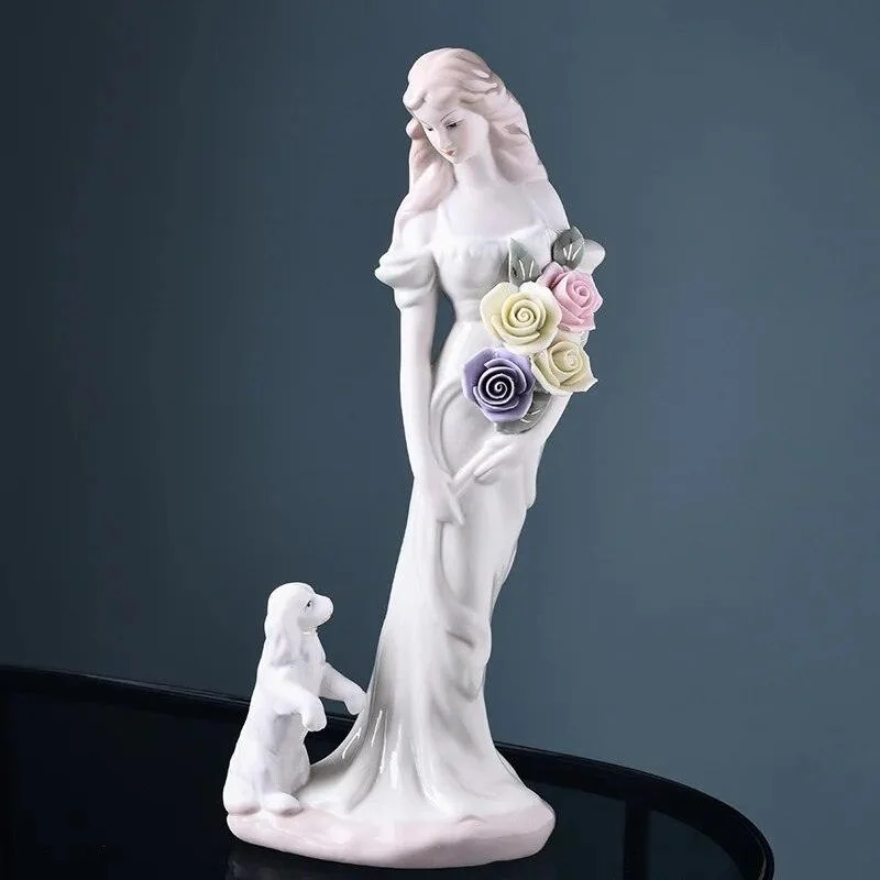 Beauty Lady European American Ceramic Porcelain Sculptures and Statues Handicraft Wedding Gift -