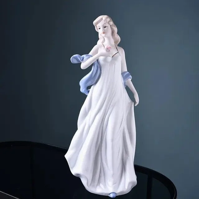 Beauty Lady European American Ceramic Porcelain Sculptures and Statues Handicraft Wedding Gift -