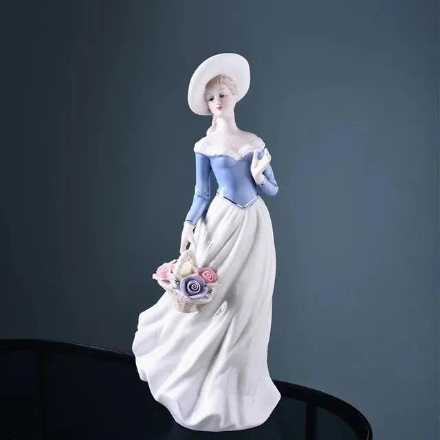 Beauty Lady European American Ceramic Porcelain Sculptures and Statues Handicraft Wedding Gift -