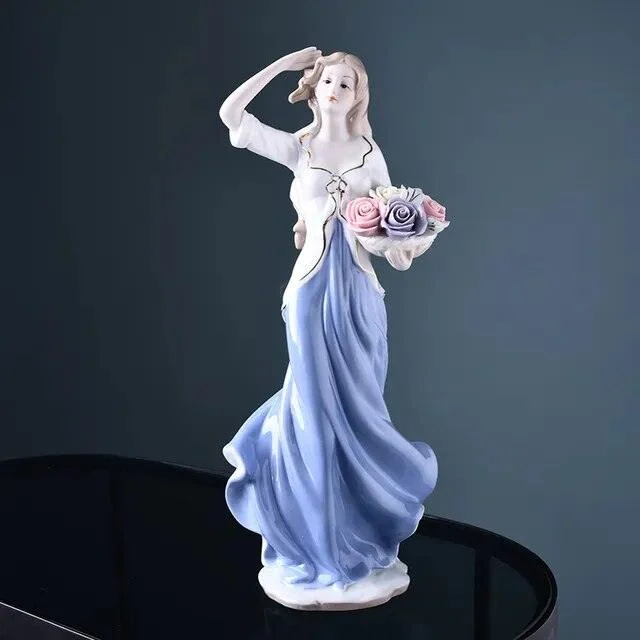 Beauty Lady European American Ceramic Porcelain Sculptures and Statues Handicraft Wedding Gift -
