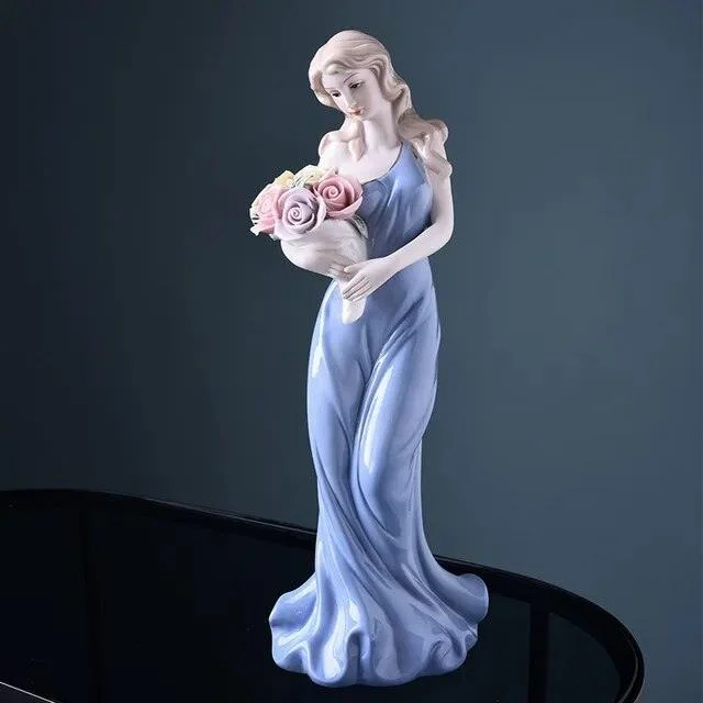 Beauty Lady European American Ceramic Porcelain Sculptures and Statues Handicraft Wedding Gift -