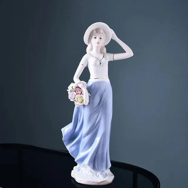 Beauty Lady European American Ceramic Porcelain Sculptures and Statues Handicraft Wedding Gift -