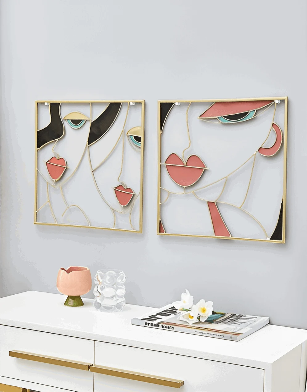 Beauty Trio - 3-piece abstract face metal silhouette set for wall decoration -  - #tag1#