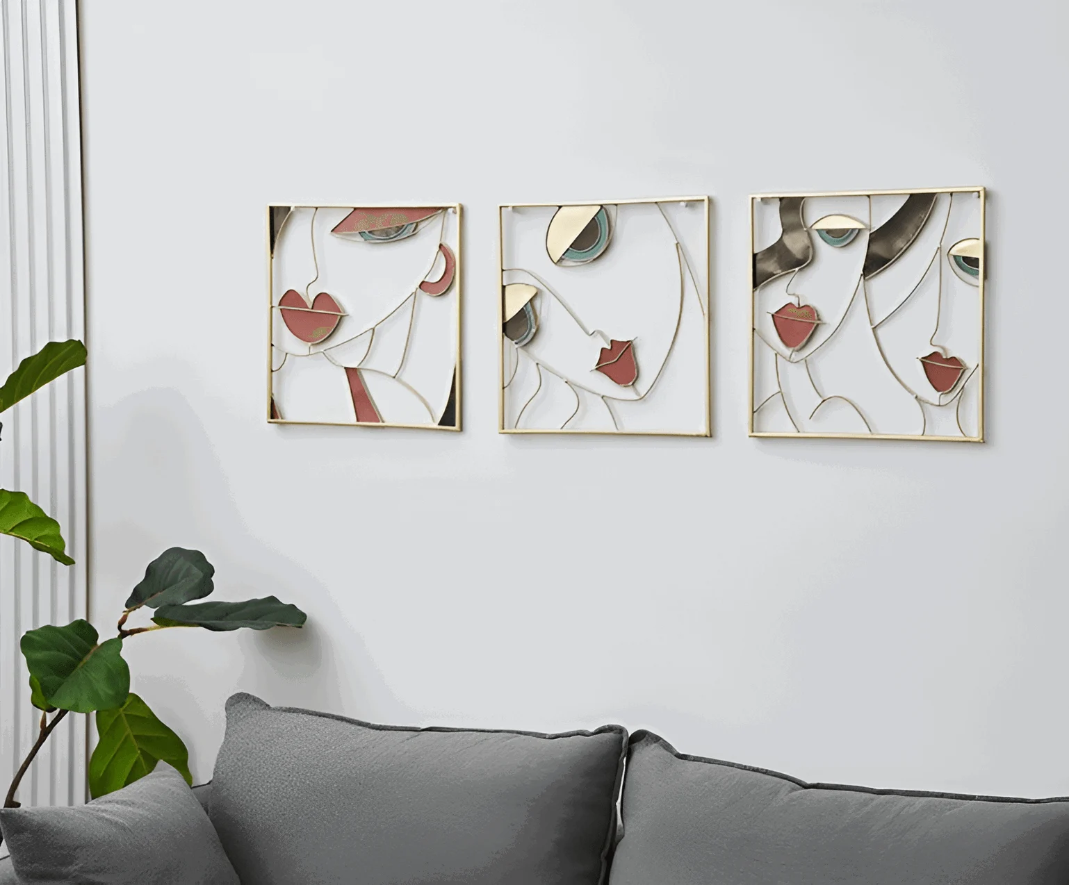 Beauty Trio - 3-piece abstract face metal silhouette set for wall decoration -  - #tag1#