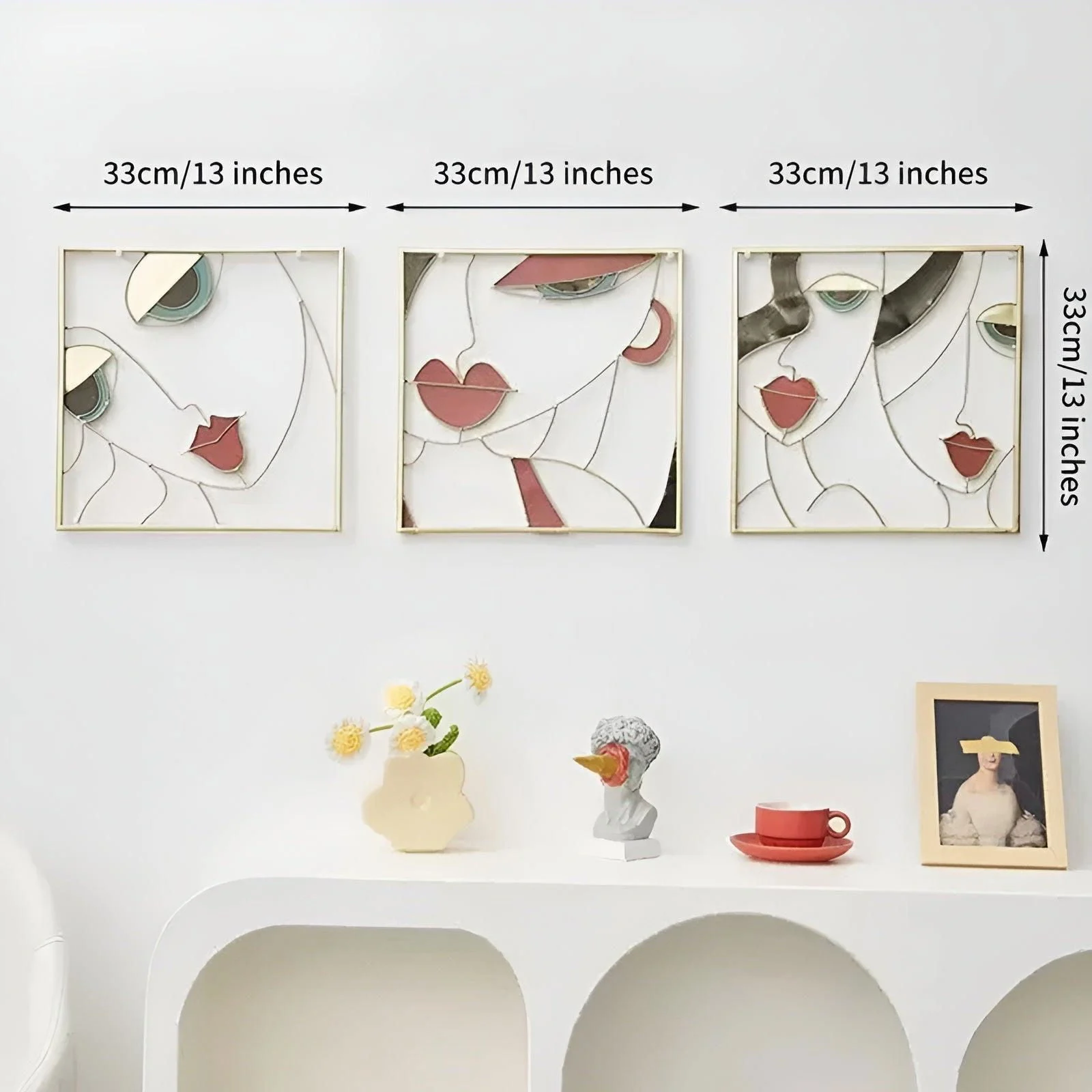 Beauty Trio - 3-piece abstract face metal silhouette set for wall decoration -  - #tag1#