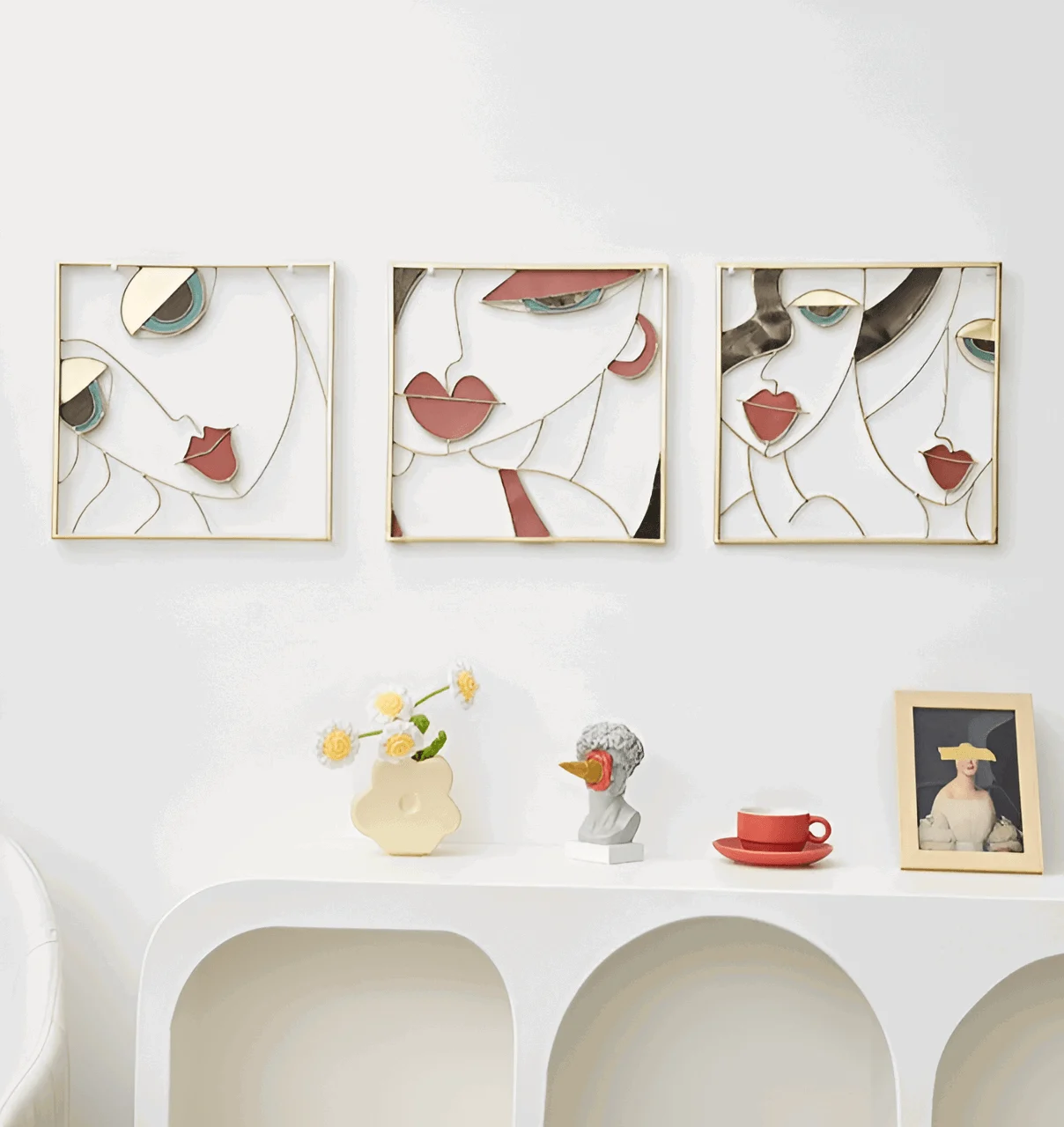 Beauty Trio - 3-piece abstract face metal silhouette set for wall decoration -  - #tag1#