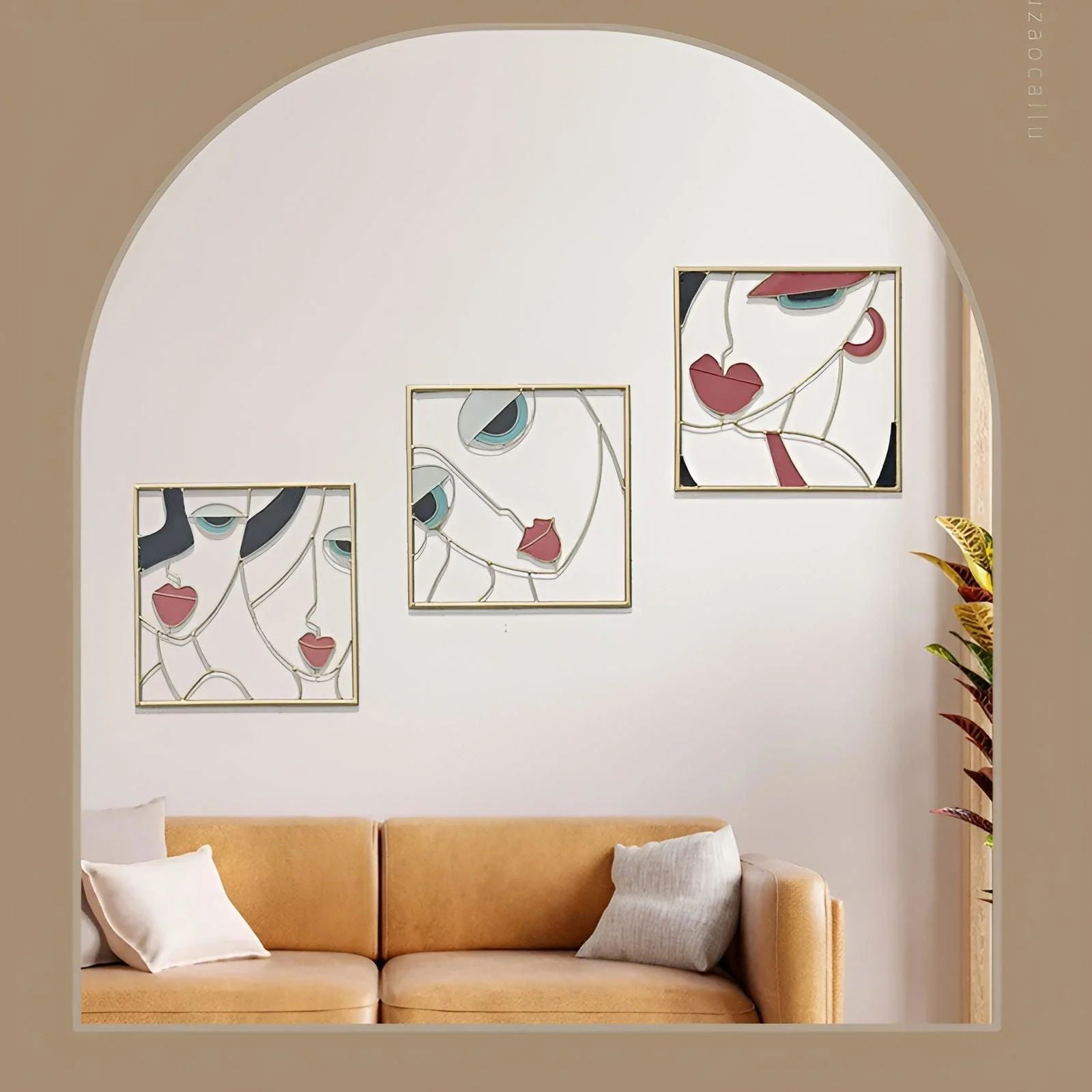 Beauty Trio - 3-piece abstract face metal silhouette set for wall decoration -  - #tag1#
