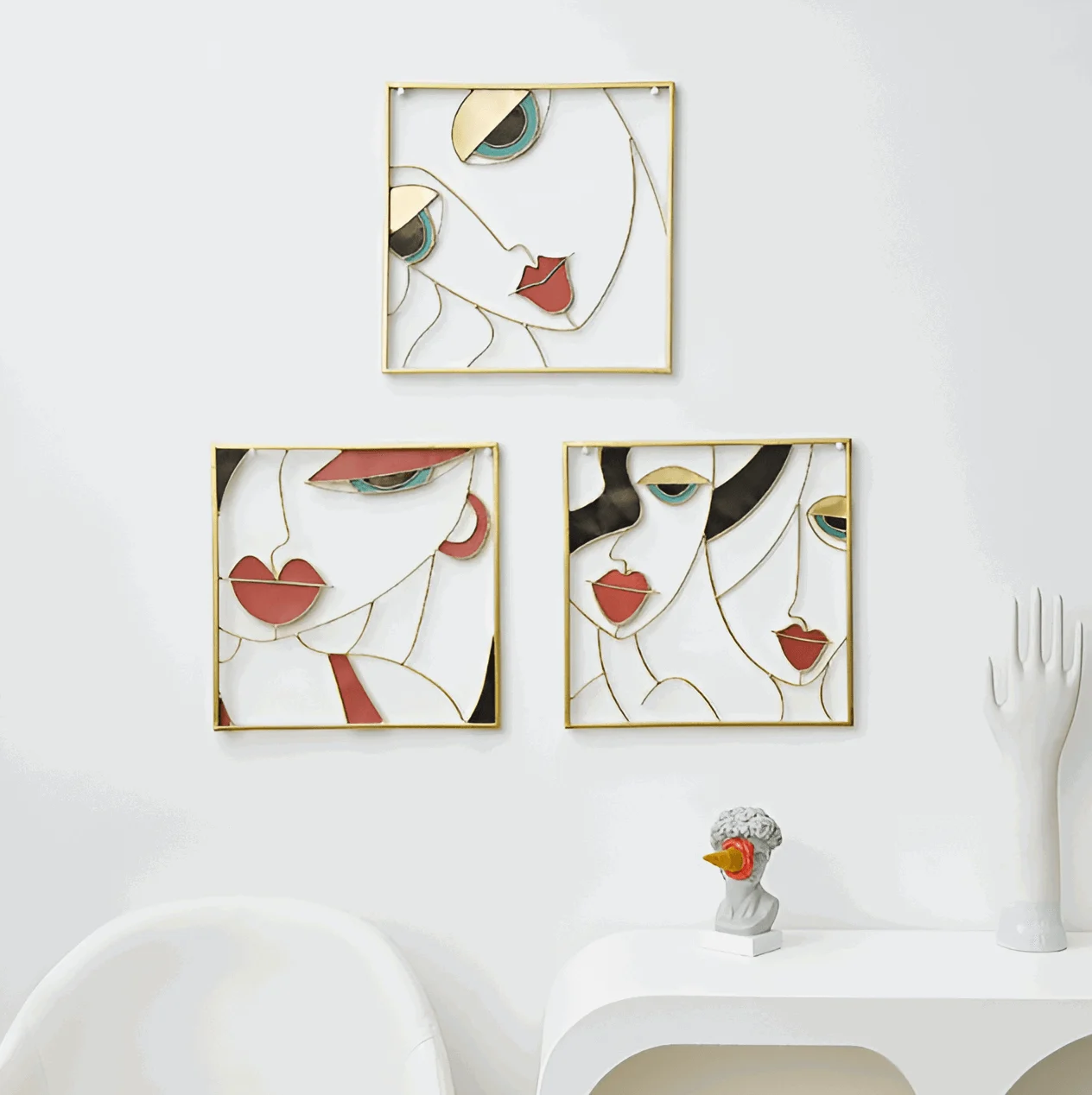 Beauty Trio - 3-piece abstract face metal silhouette set for wall decoration -  - #tag1#