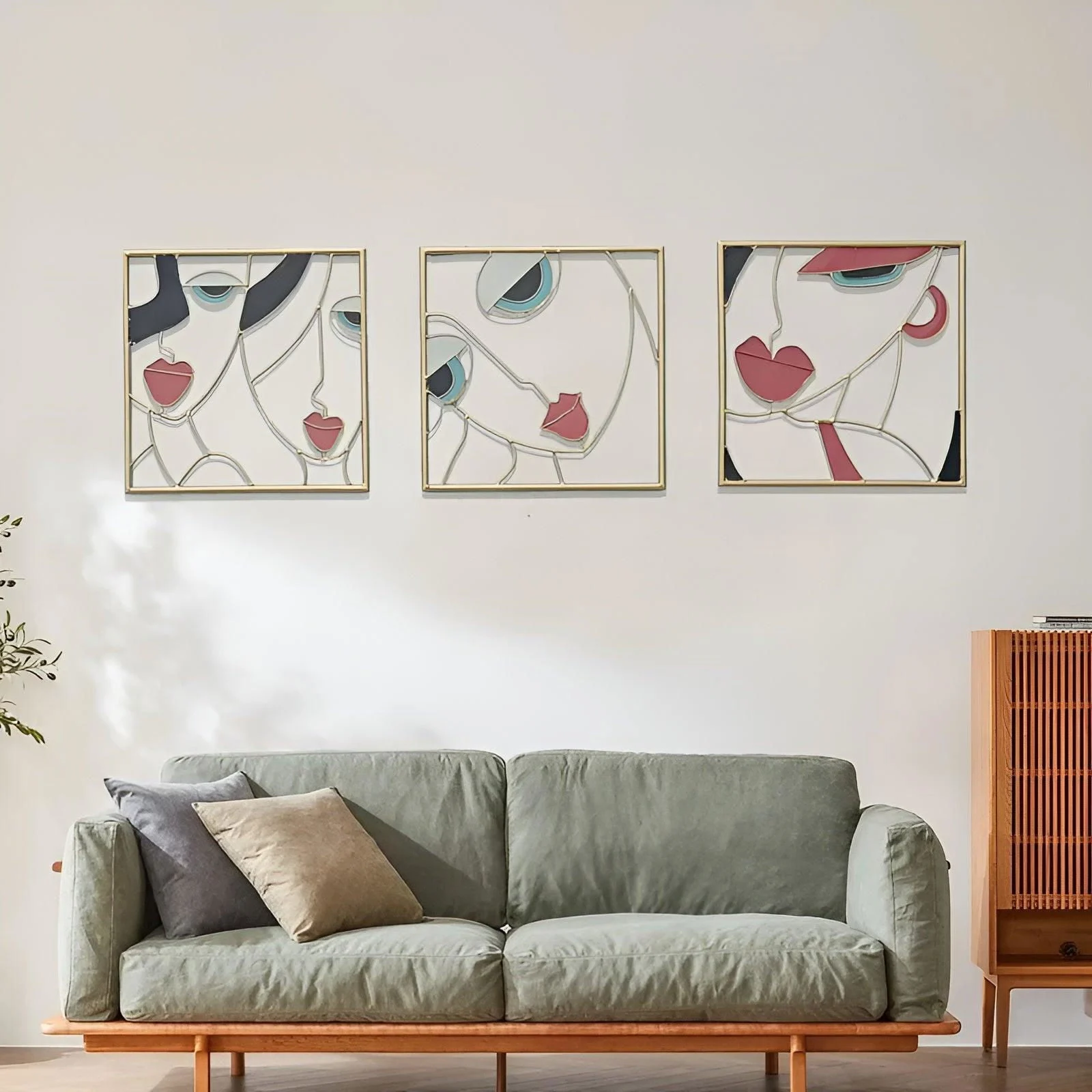 Beauty Trio - 3-piece abstract face metal silhouette set for wall decoration -  - #tag1#