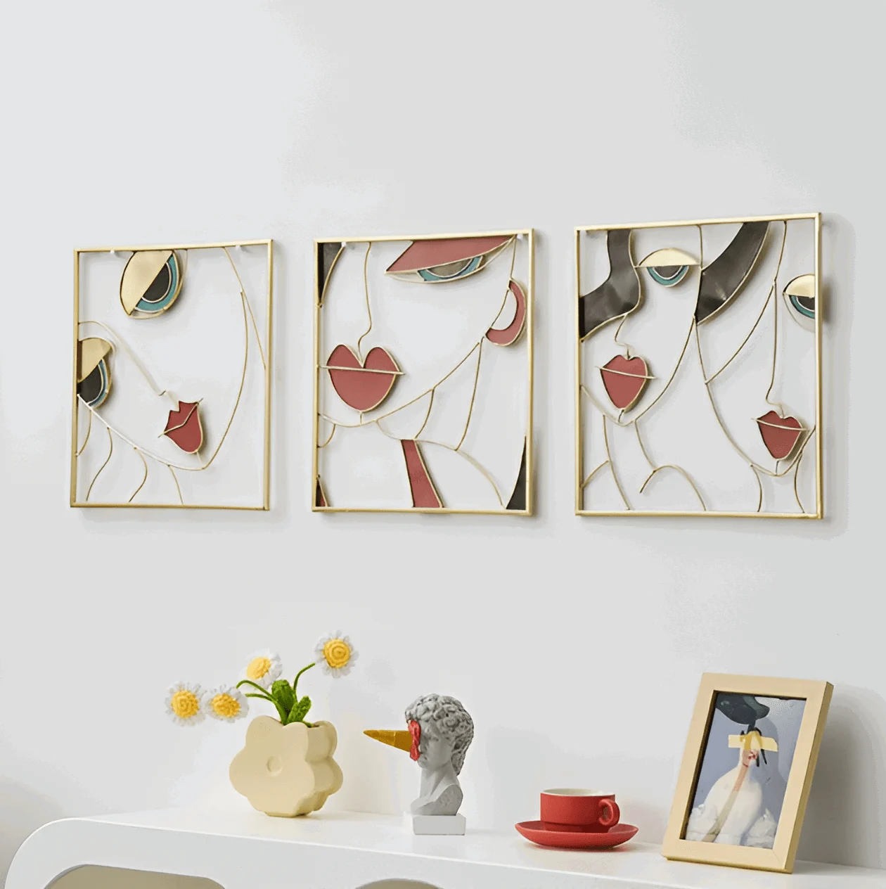 Beauty Trio - 3-piece abstract face metal silhouette set for wall decoration -  - #tag1#