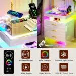 Bedroom Furniture Glass With Touch Screen Bedside Table RGB LED Bedside Table With Charging Station tag1