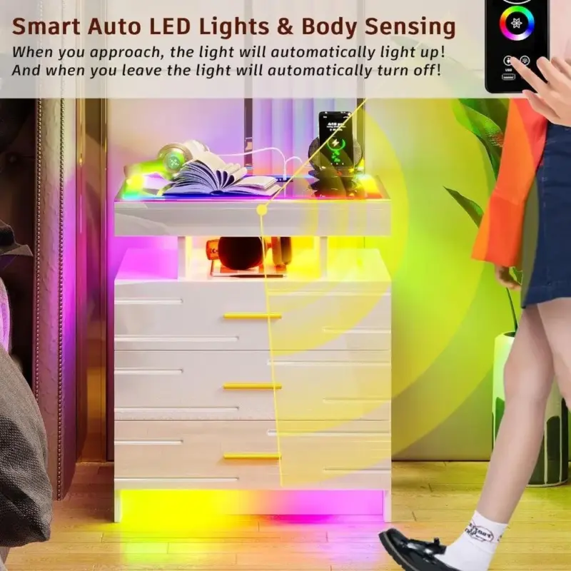 Bedroom Furniture Glass With Touch Screen Bedside Table RGB LED Bedside Table With Charging Station tag1