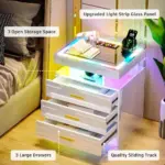 Bedroom Furniture Glass With Touch Screen Bedside Table RGB LED Bedside Table With Charging Station tag1