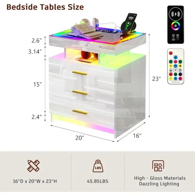 Bedroom Furniture Glass With Touch Screen Bedside Table RGB LED Bedside Table With Charging Station tag1