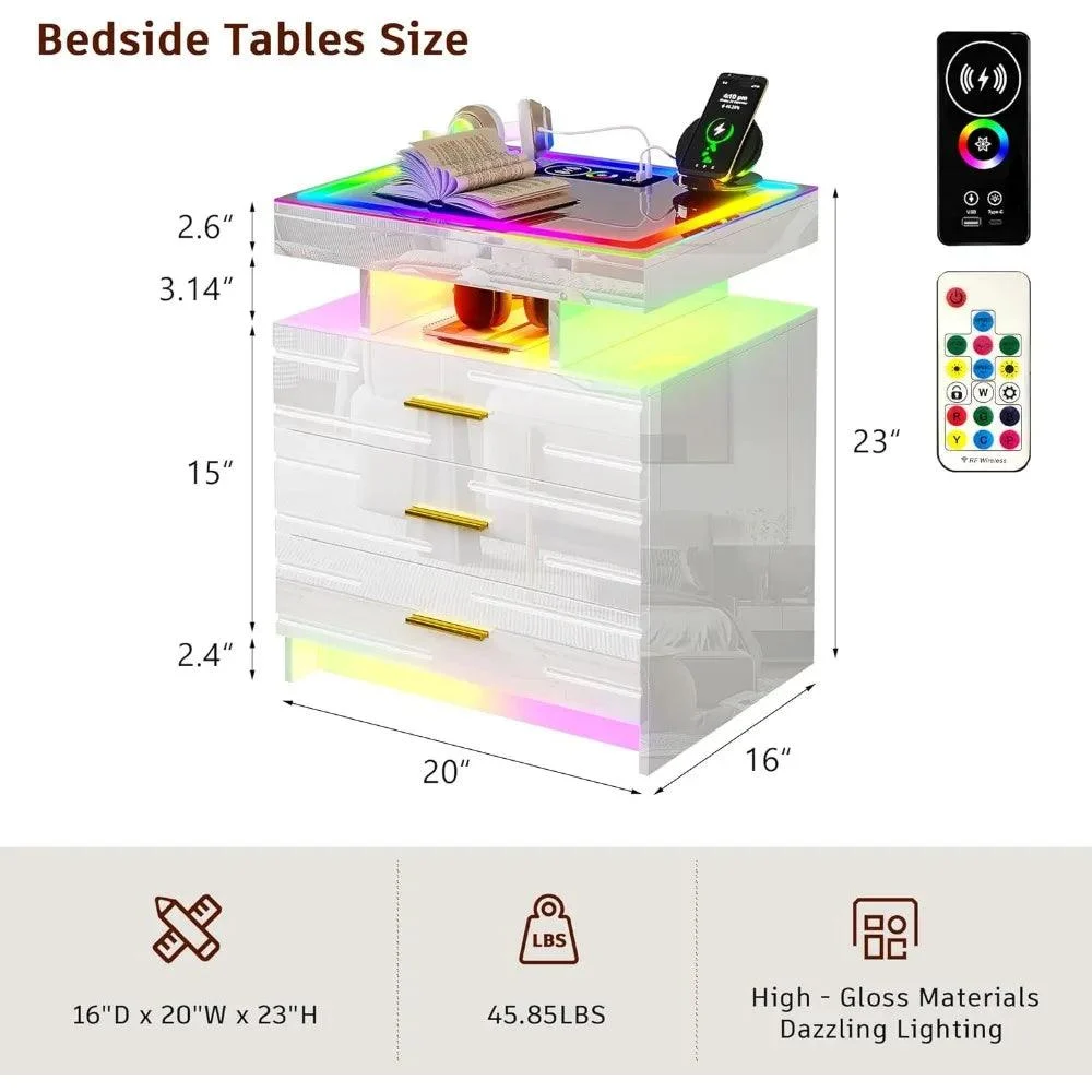 Bedroom Furniture Glass With Touch Screen Bedside Table RGB LED Bedside Table With Charging Station -  - #tag1#