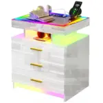Bedroom Furniture Glass With Touch Screen Bedside Table RGB LED Bedside Table With Charging Station tag1