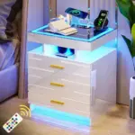 Bedroom Furniture Glass With Touch Screen Bedside Table RGB LED Bedside Table With Charging Station tag1