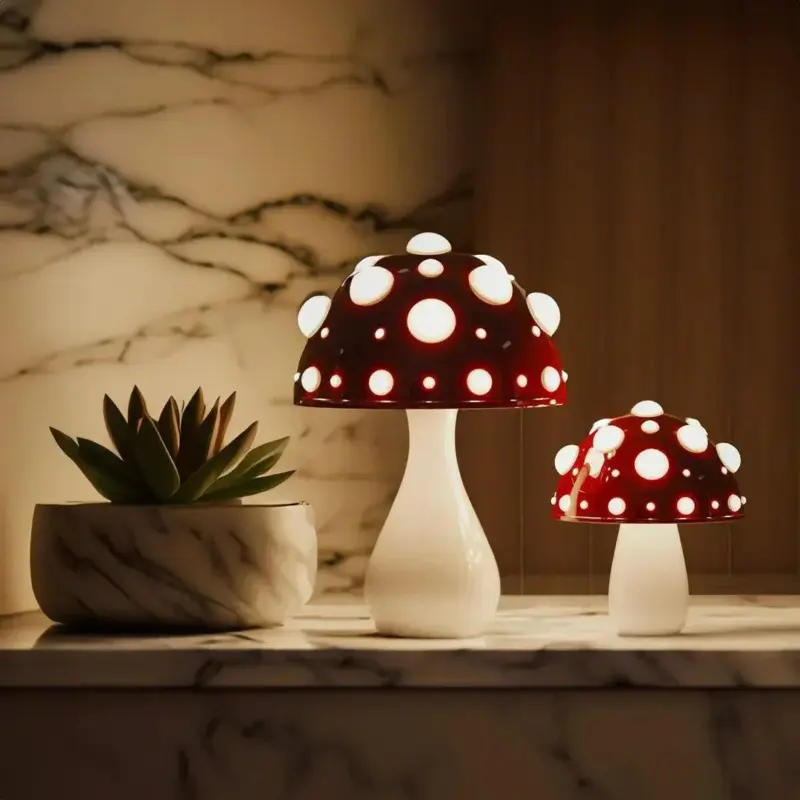 Bedroom lamp GlowMush Mushroom design Peaceful atmosphere tag1