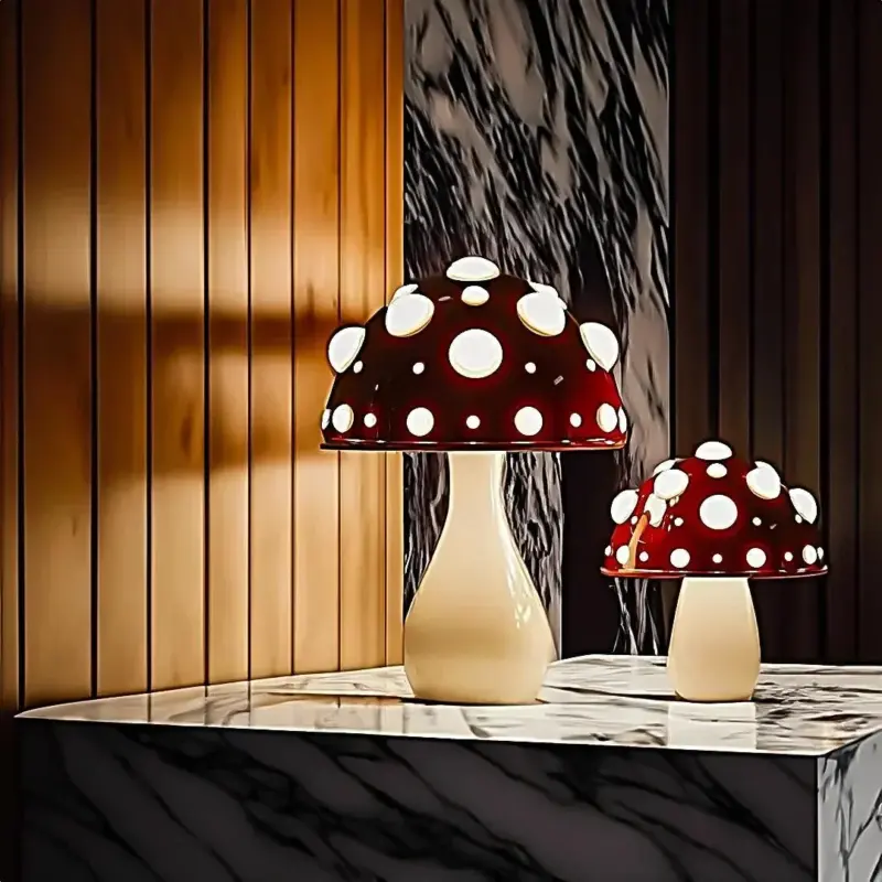 Bedroom lamp GlowMush Mushroom design Peaceful atmosphere tag1