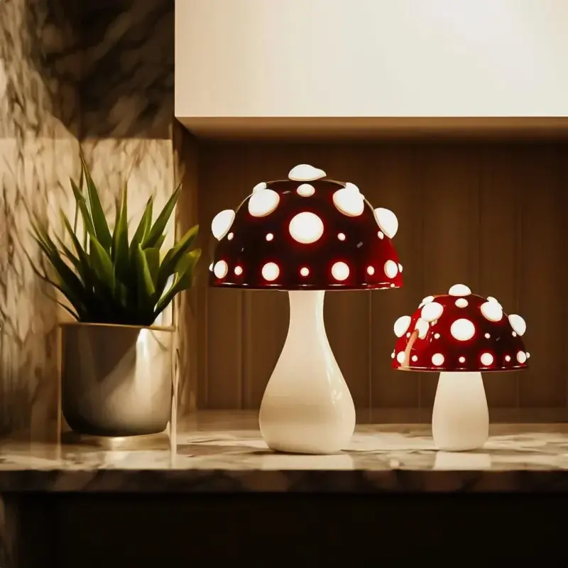 Bedroom lamp GlowMush Mushroom design Peaceful atmosphere tag1