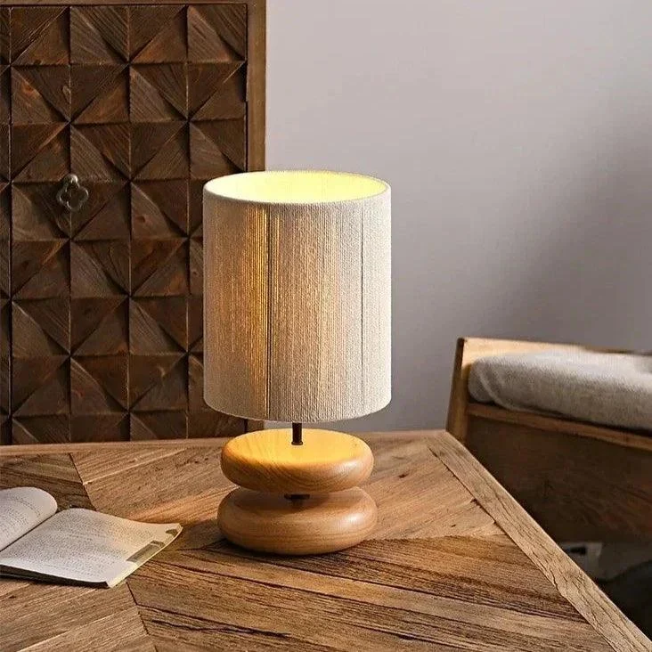 Bedside table lamp - Walnut wood - Fabric shade -  - #tag1#