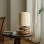 Bedside table lamp Walnut wood Fabric shade tag1