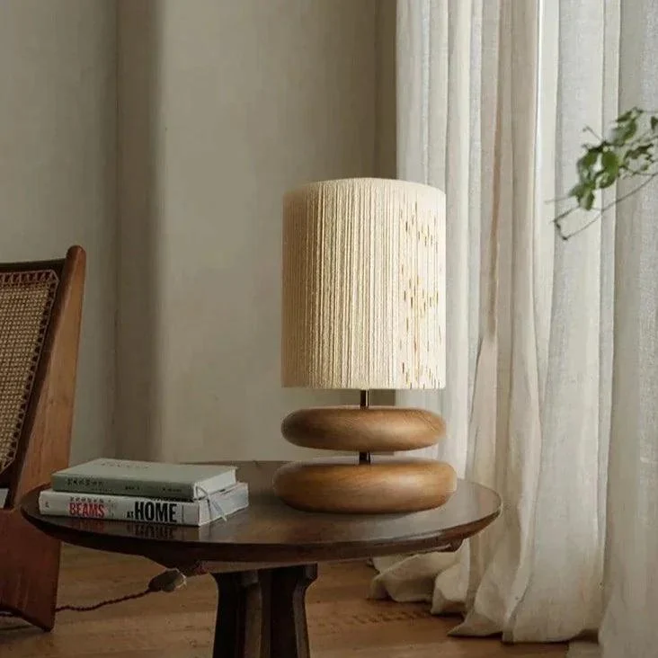 Bedside table lamp - Walnut wood - Fabric shade -  - #tag1#