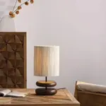 Bedside table lamp Walnut wood Fabric shade tag1